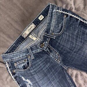 BKE Women's Bootcut Jeans Distressed Blue Denim Medium Wash size 26x31.5